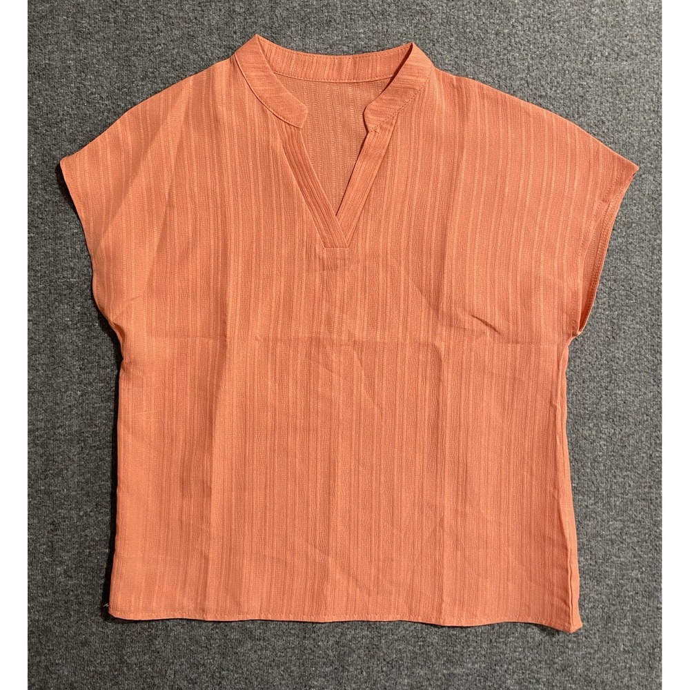 V-Neck Short Sleeve Textured Tunic Orange Size M